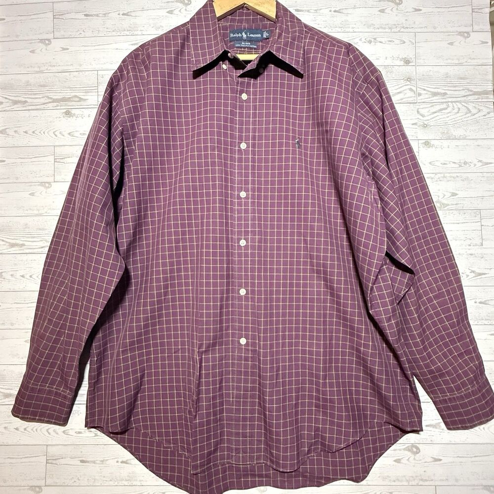 Ralph Lauren BLAKE 2-ply Cotton Long Sleeve Button Down Maroon Shirt Mens L